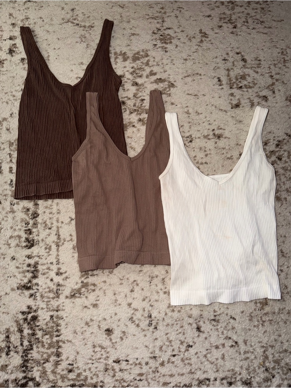 Bundle: Aura Ribbed V-Neck Tank Tops - White and Brown Shades